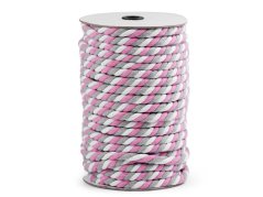Šňůra kroucená bavlněná 12 mm růžová, šedá, bílá